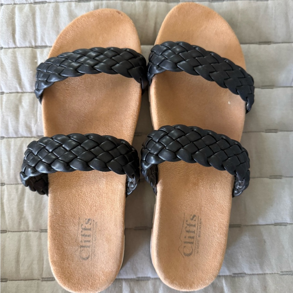Cliffs by WHITE MOUNTAIN Black Braided Double-Strap Slide Sandals
